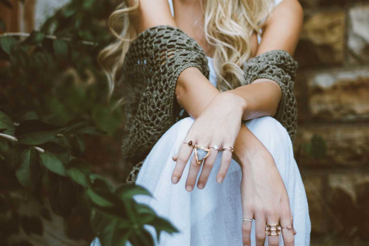 macro influencer woman sitting in garden